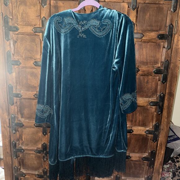 Chicos Travelers Collection Teal Blue Cascading Beaded Jacket Size 4 - Picture 5 of 8